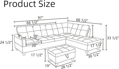 Convertible Leather Sectional Couch, Modern L Shaped Couch with Storage, Large Modular 5-Seat Sectional Sofa with Ottomans for Living Room and Office, Dark Blue-Violet
