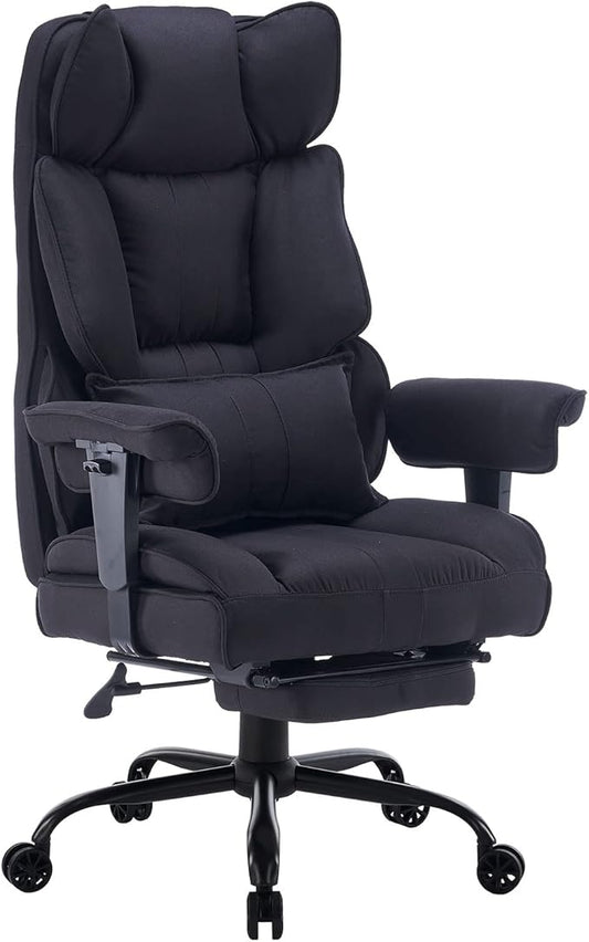 Efomao Big and Tall Office Chair 400 lb Weight Capacity, High Back Executive Office Chair with Foot Rest, Fabric Computer Chair for Back Pain Relief, Black