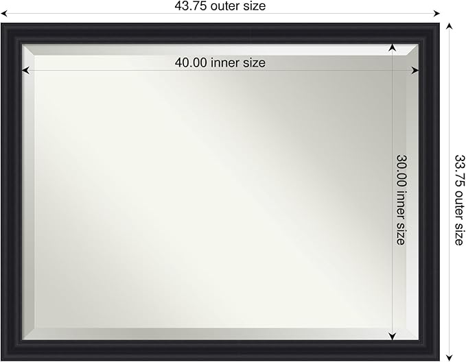 Amanti Art Black Bathroom Mirror for Over Sink, 34x44 Dalat Black Rectangle Vanity Mirror, X-Large Traditional Frame, Hangs Horizonally and Vertically, Bathroom Wall Decor, Beveled Edge