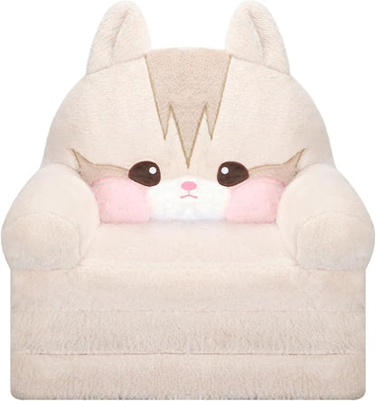 MONKISS Kids Couch, Comfy Toddler Chair, 2 in 1 Fold Out Kids Sofa to Lounger, Baby Sleeper Chair, Toddler Furniture, Birthday Gifts for Boys and Girls, 1~4 Years Old, Cute Cat