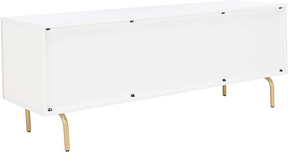 SAFAVIEH Genevieve TV Stand for up to 65" Flatscreen – White & White Washed Finish, Mid-Century Modern Storage Cabinet, Entertainment Media Console (MED5000C)