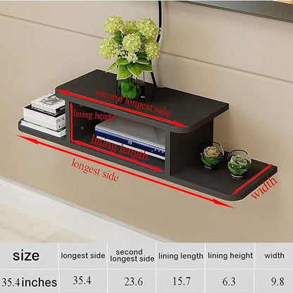 BiJun Floating TV Shelf, Entertainment Center Wall Mounted Media Console Router DVD Shelf for One/PS4/Cable Box/DVD Players/Game Console Streaming Media Equipment (Black, 35.4)