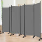 Room Divider 6FT Room Partition with Lockable Wheels, 6 Panel (Thicked Metal Base) Room Dividers, Freestanding Indoor Folding Privacy Screens, Portable Fabric Wall Divider for Room Separation, Grey