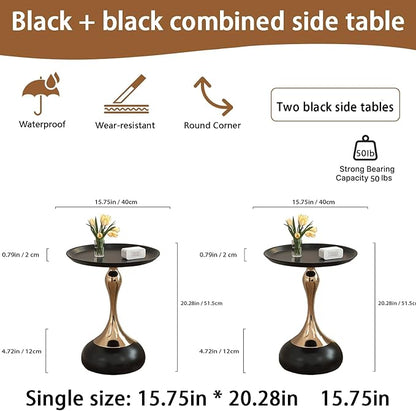 Elegant Modern Side Table - Featuring a Unique Hourglass Design, Ideal for use in Living Rooms, cafes, Dining Rooms, bedrooms, and Outdoors - a Fashionable Decoration (2, Black)