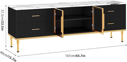 Garvee LED Lighted TV Stand for 55-75" TVs, Modern Entertainment Center with Drawers & Shelves, Glass Doors Living Room Furniture, Black