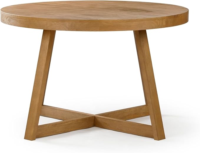 Plank+Beam Round Dining Table, 47 Inch Solid Wood Kitchen Table, Farmhouse Round Table for 4, Small Dinette Table, Pecan Wirebrush