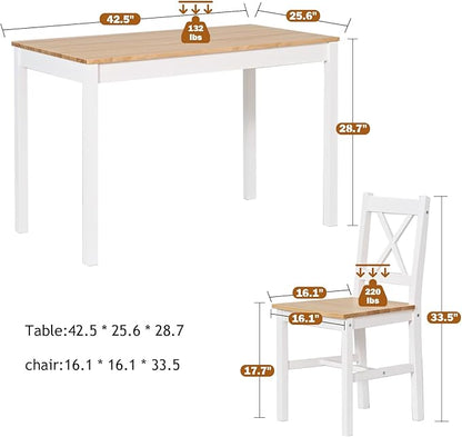 SogesPower Dining Table Set for 4, Wood Rectangular Kitchen Dining Table Set with 4 Chairs, 5-Piece Space-Saving Kitchen Table Set for Dining Room Small Space, White+Oak 43"