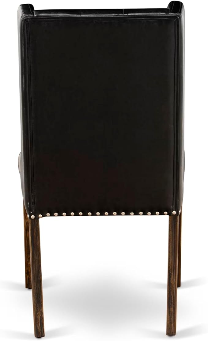 East West Furniture V777FO749-7 7 Piece Modern Dining Table Set Consist of a Rectangle Wooden Table with V-Legs and 6 Black Faux Leather Parsons Dining Chairs, 40x72 Inch, Multi-Color
