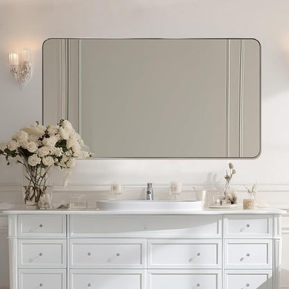 ANDY STAR Chrome Bathroom Mirrors for Over Sink, 24x48 Inch Polished Silver Mirror for Wall, Rectangular Metal Framed Vanity Mirror -Modern Clean Design with Superior Stainless Steel Frame