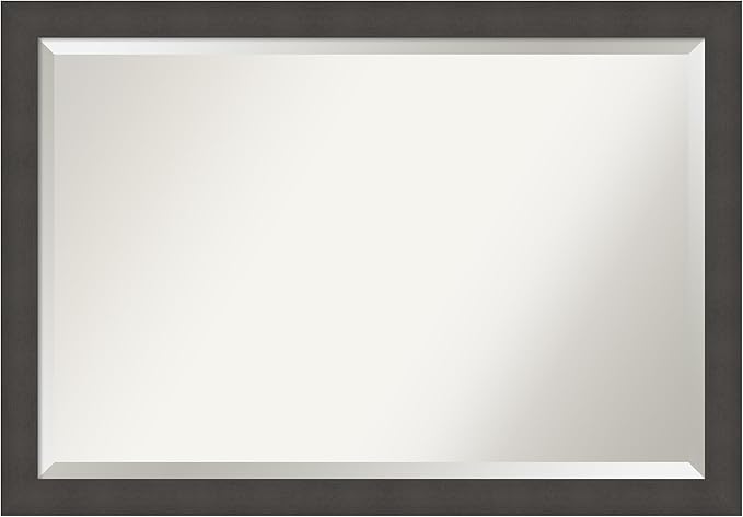 Amanti Art Silver Bathroom Mirror for Over Sink, 28x40 Blaine Light Pewter Narrow Rectangle Vanity Mirror, Large Modern Contemporary Frame, Hangs Horizonally and Vertically, Bathroom Wall Decor