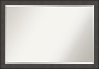 Amanti Art Silver Bathroom Mirror for Over Sink, 28x40 Blaine Light Pewter Narrow Rectangle Vanity Mirror, Large Modern Contemporary Frame, Hangs Horizonally and Vertically, Bathroom Wall Decor