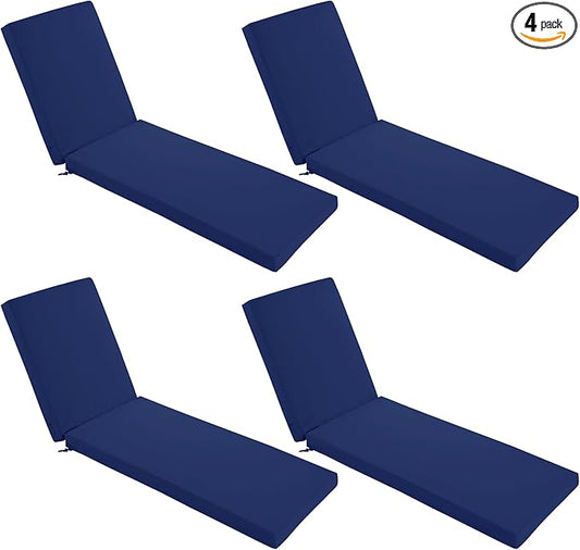 Chaise Lounge Cushions Outdoor Set of 4 - Waterproof and Fade Resistant Sun Lounger Replacement Cushions - Patio Lounger Pads with Removable Cover for Pool, Deck, 72 x 21 x 3 Inch, Navy