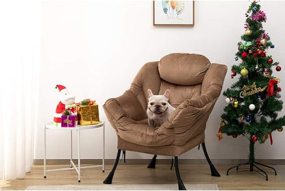 HollyHOME Modern Fabric Large Lazy Chair, Accent Oversized Comfy Reading Chair, Thick Padded Cozy Lounge Chair with Armrest, Steel Frame Leisure Sofa Chair for Living Room, Bedroom, Dorm, Dark Brown