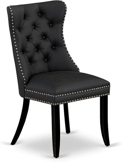 East West Furniture LGDA7-BLK-12 7 Piece Dinette Set Contains a Rectangle Kitchen Table with Butterfly Leaf and 6 Polyester Fabric Parson Dining Chairs, 42x84 Inch, Black