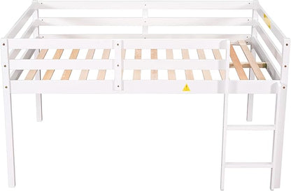 HomSof Full Loft Bed with Guard Rail & Ladder,No Box Spring Needed,Easy Assembly,White
