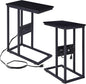 VECELO C Shaped End Side Table with Charging Station & Power Outlets for Couch Sofa/Bed, Snack TV Tray with Metal Frame for Living Room Bedroom 2 Set, Black