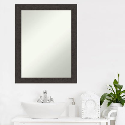Amanti Art Brown Bathroom Mirror for Over Sink, 30x24 Rustic Plank Espresso Rectangle Vanity Mirror, Medium Country Rustic Frame, Hangs Horizonally and Vertically, Bathroom Wall Decor, Non-Beveled