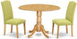East West Furniture DLEN3-OAK-07 3 Piece Kitchen Table Set Contains a Round Dining Room Table with Dropleaf and 2 Limelight Linen Fabric Parson Dining Chairs, 42x42 Inch, Oak