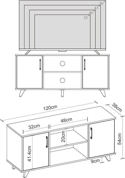 Panana TV Stand for TV up to 50 Inches, 2 Doors Entertainment Center with Open Shelves Storage, TV Console Unit for Living Room Bedroom (White)