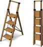 4 Step Ladder,Lightweight Folding Step Stool with Aluminum Wide Pedal& Convenient Handgrip,330lbs Capacity Steel Ladder for Household and Office(Woodgrain)