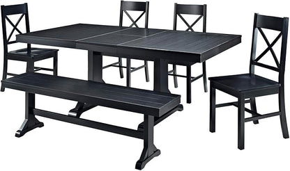 Walker Edison 6-Piece Black Solid Wood Dining Set