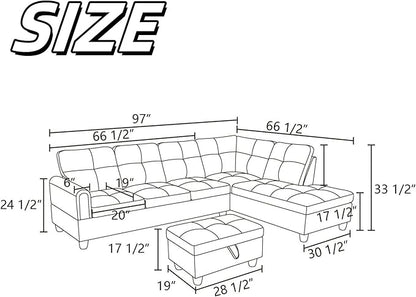 NAYSAYE Sectional Couch with Ottoman Storage, L Shaped Couch Sofa Furniture Sets, Modern Comfy Modular Comfy Sofa for Living Room Bedroom, Office and Apartment, Blue