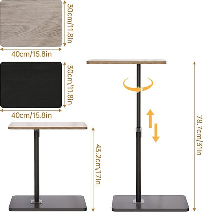 NiHome Minimalist Height Adjustable End Table, 360° Rotatable Sofa Armrest Side Tray Table, Adjustable Legs Space-Saving Couch Bedside Bathtub TV Tray C-Shaped End Table Snack Table for Eating (Gray)