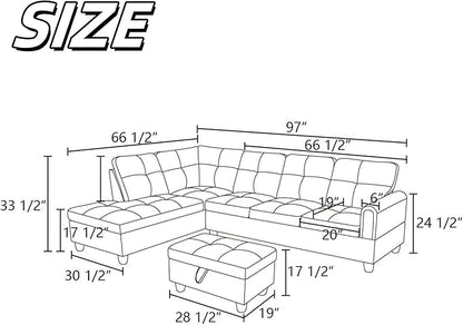 NAYSAYE Sectional Couch with Ottoman Storage, L Shaped Couch Sofa Furniture Sets, Modern Comfy Modular Comfy Sofa for Living Room Bedroom, Office and Apartment, Brown