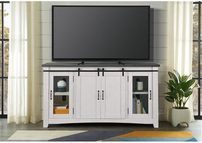 Martin Svensson Home Rustic 65” Solid Wood TV Stand with Storage, White Stain with Grey Stain Top