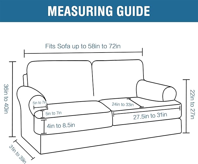 H.VERSAILTEX Sofa Cover 3 Piece T Cushion Loveseat Slipcovers Thick Velvet Couch Cover Furniture Protector Stretch T Cushion Sofa Covers for 2 Cushion Couch with 2 T Cushion Covers Washable, Deep Teal