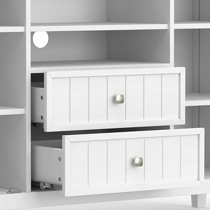 SIMPLIHOME Bedford SOLID WOOD 53 inch Wide Transitional TV Media Stand in White For TVs up to 60 inches for the Living Room and Entertainment Center