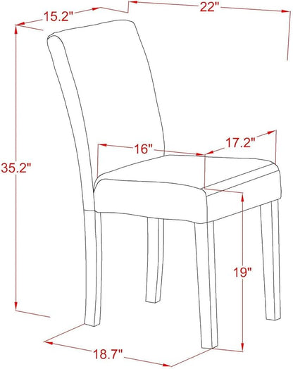 East West Furniture DLAB3-MAH-72 3 Piece Kitchen Table Set Contains a Round Dining Table with Dropleaf and 2 Firebrick Red Faux Leather Upholstered Chairs, 42x42 Inch, Mahogany