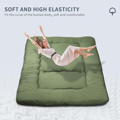 Japanese Floor Mattress,Roll Up Memory Foam Tatami Mat Easy to Store and Portable,Futon Mattress Suitable for Camping and Guest Room (Green, Full (80" X 47"))
