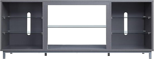 Manhattan Comfort Brighton 60" TV 7 Shelves, Tempered Glass Dividers and Media Wire Management, Modern Free-Standing Entertainment Center for Living Room, Fits up to 56" Television, OneSize, Grey