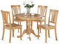 East West Furniture ANAV5-OAK-W 5 Piece Dining Room Table Set Includes a Round Kitchen Table with Pedestal and 4 Dining Chairs, 36x36 Inch, Oak
