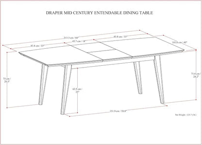 SIMPLIHOME Draper Extendable Dining Table, Solid Wood Walnut Veneer in Walnut, 66-84 x 40 inches, Mid-Century Modern-Style Rectangular Expandable Kitchen Table with Butterfly Leaf for 6+ People
