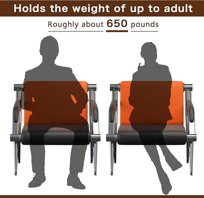 wonline 4 Seat Waiting Room Chair with Armrest PU Leather Office Furniture, Office Guest Seating Lobby Conference Reception Chairs for Airport Clinic Hospital Bank Salon Barber(Orange&Black)