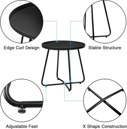 Dia.17.7ins Steel Round Coffee Table, Steel Tray Table, Side Table, Outdoor and Indoor Use, Weather Resisitant, Patio, Balcony, Garden, Backyard (Black)