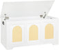 DINZI LVJ Storage Chest, 39.4" Rattan-Like Storage Box with 2 Safety Hinges, Wooden Entryway Shoe Bench with Flip-Top, Trunk for Living Room, Bedroom, Easy Assembly, White and Natural