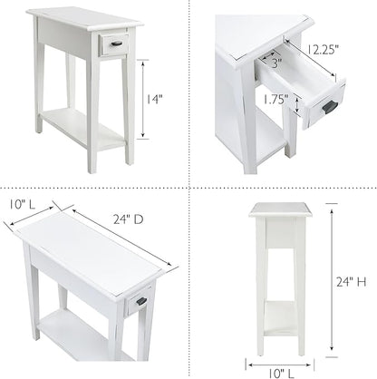 Haven Ridge Narrow End Table, Solid Wood Side Table with Drawer and Shelf, Farmhouse White, Perfect for Living Rooms, Bedrooms, and Small Spaces – Leick Home, 214361