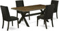 East West Furniture X677FL624-5 5 Piece Dining Room Furniture Set Includes a Rectangle Dining Table with X-Legs and 4 Black Linen Fabric Parsons Chairs, 40x72 Inch, Multi-Color