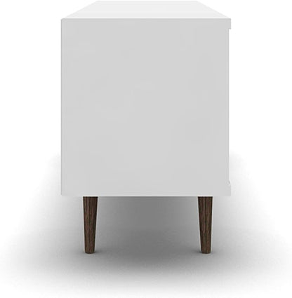 Manhattan Comfort Liberty Mid Century Modern TV Stand for Televisions up to 60 Inches, Bedroom and Living Room Entertainment Center with Storage, Shelves, and Cabinet, 63" Wide, White