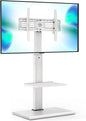FITUEYES Floor TV Stands with Swivel Tilt Mount for 32 39 40 43 49 50 55 60 65 70 75 Inch LCD LED TVs with Iron Base Adjustable Shelf Universal Television Stands for Bedroom and Living Room (White)