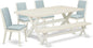 East West Furniture X027LA015-6 6 Piece Dining Table Set Contains a Rectangle Dining Room Table and 4 Baby Blue Linen Fabric Parson Chairs with a Bench, 40x72 Inch, Multi-Color