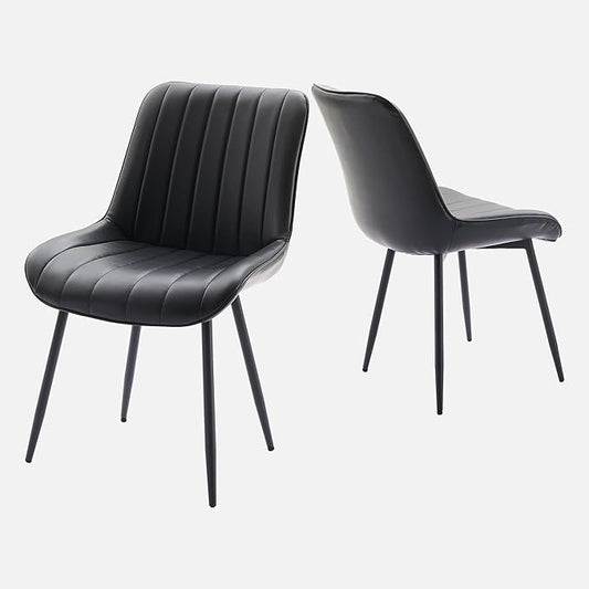 Dining Chairs Set of 2, Upholstered PU Leather Kitchen & Dining Chairs with Whale Backrest,Chair with Padded Seat and Metal Legs for Restaurant/Cafe