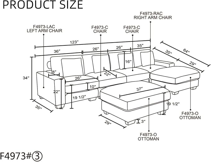Sectional Couches for Living Room, Stylish Sectional Loveseat Sofa with Double Ottoman & Deep Seats, Living Room Furniture Home Sofa for Adults, Dove Gray