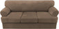 H.VERSAILTEX Sofa Cover 4 Piece T Cushion Sofa Slipcovers Thick Velvet Couch Cover Stretch T Cushion Sofa Covers for 3 Cushion Couch with 3 Individual T Cushion Covers, Mocha