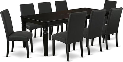 East West Furniture LGDR9-BLK-24 9 Piece Dining Room Set Includes a Rectangle Kitchen Table with Butterfly Leaf and 8 Black Color Linen Fabric Upholstered Chairs, 42x84 Inch, Black