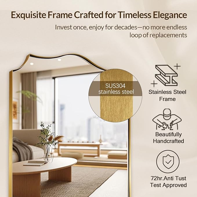 Gold Bathroom Mirror, Irregular Wall Mirror, Asymmetrical Mirror with Anti-Rust Metal Frame, 24x36 Gold Mirrors for Wall Decor, Bedroom, Dining Room, Powder Room, Entryway, Mantel, Foyer