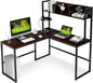 Tangkula Reversible L-Shaped Desk with Hutch, Space Saving Corner Computer Desk with Storage Shelves, Home Office Study Writing Desk Computer Workstation with Storage Bookshelf, Gaming Desk